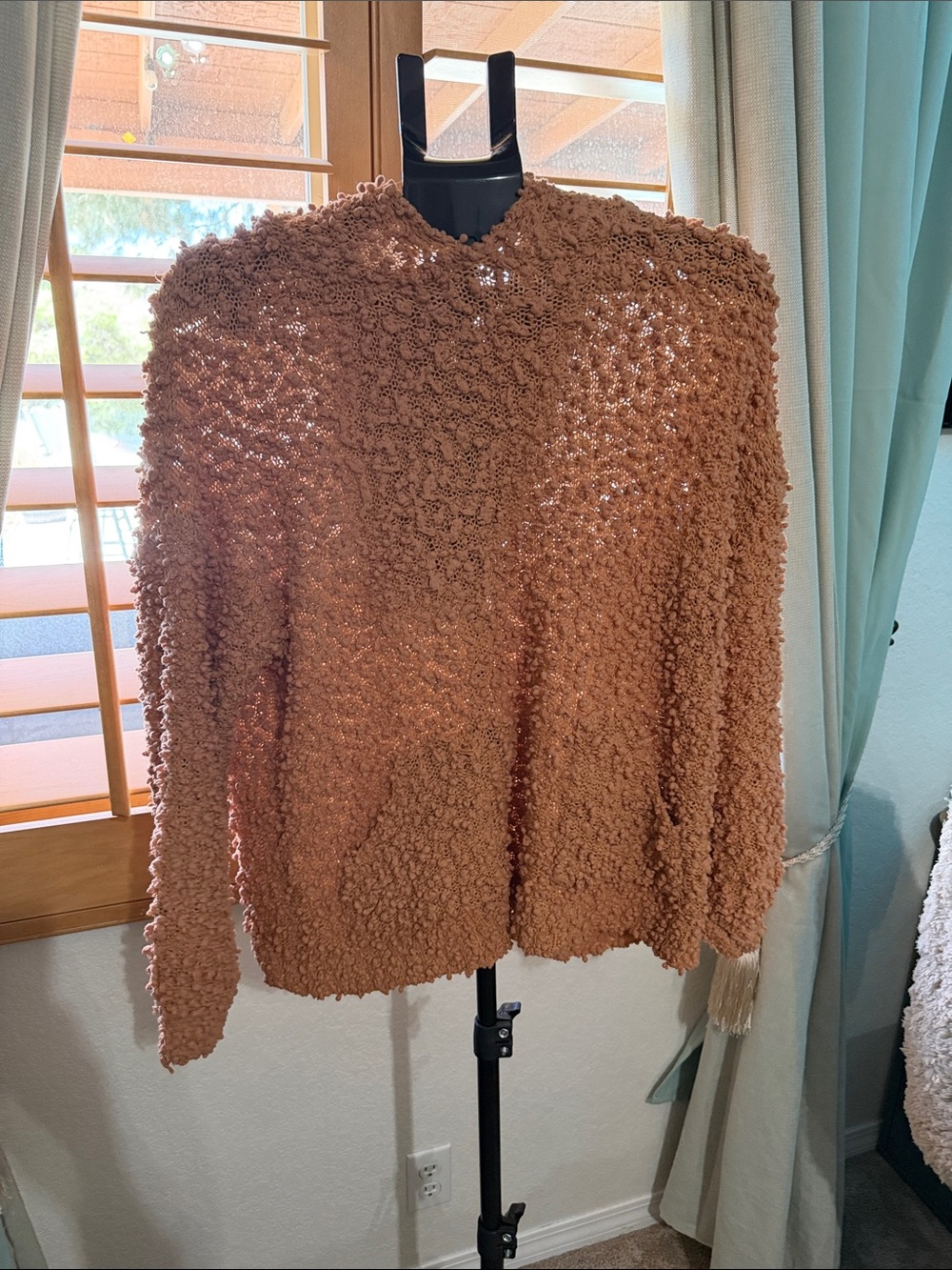 Umgee Tan Chunky Pom-Pom Knit Scoop Neck Sweater